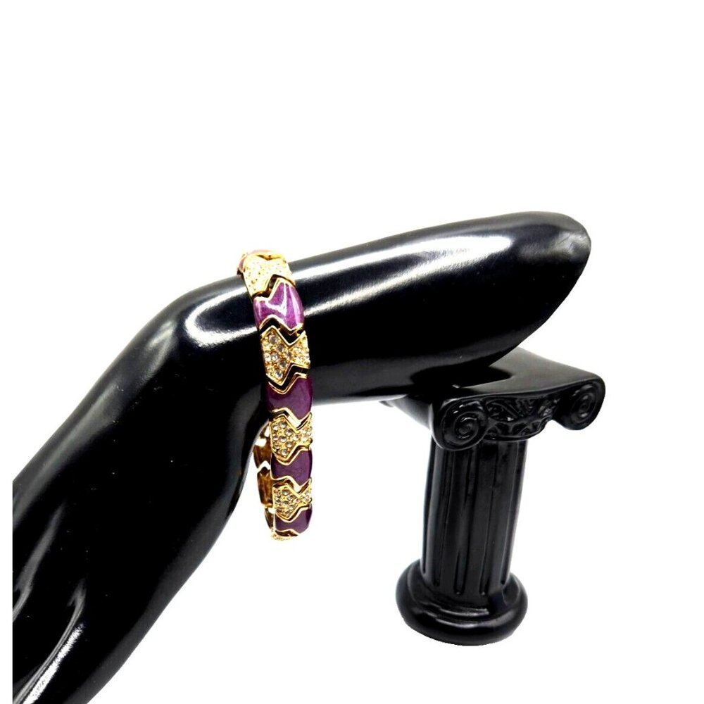 Vintage KJL Kenneth Jay Lane Purple Enamel Rhinestone Panel Cuff Bangle Bracelet